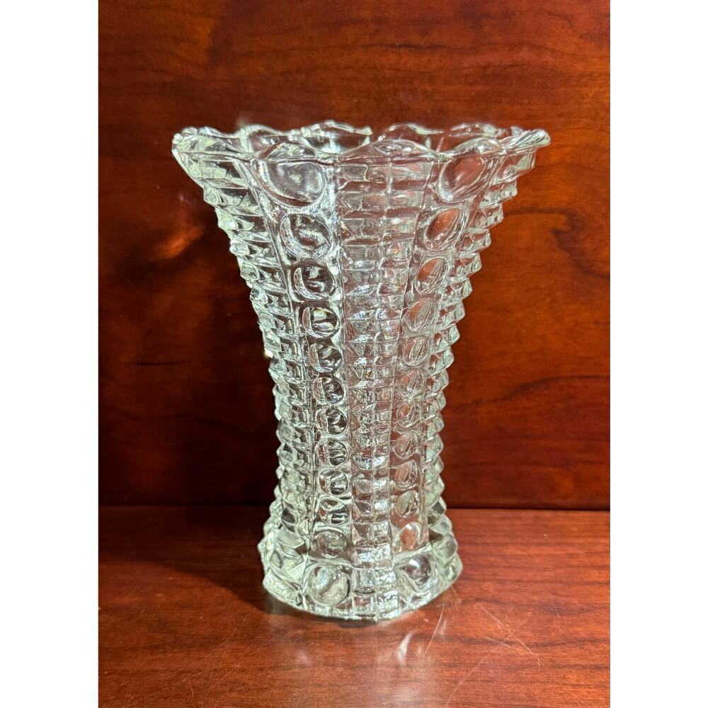 Vintage 1940s Indiana Glass Mayflower Pattern 5" Clear Bubbled and Bars Bud Vase